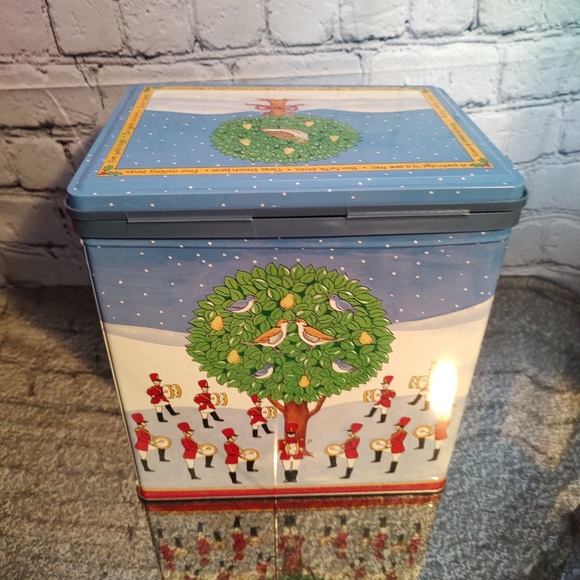 1999 Partridge In A Pear Tree Latching Flip Top Popcorn Tin Olive Can Company - Picture 5 of 11